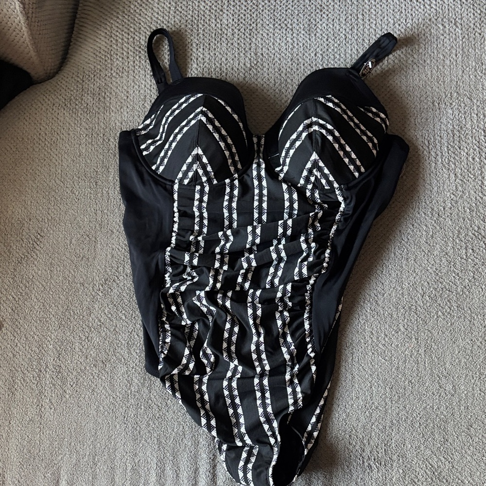 torrid Black One-Piece Swimsuit with White Chevron Stripes